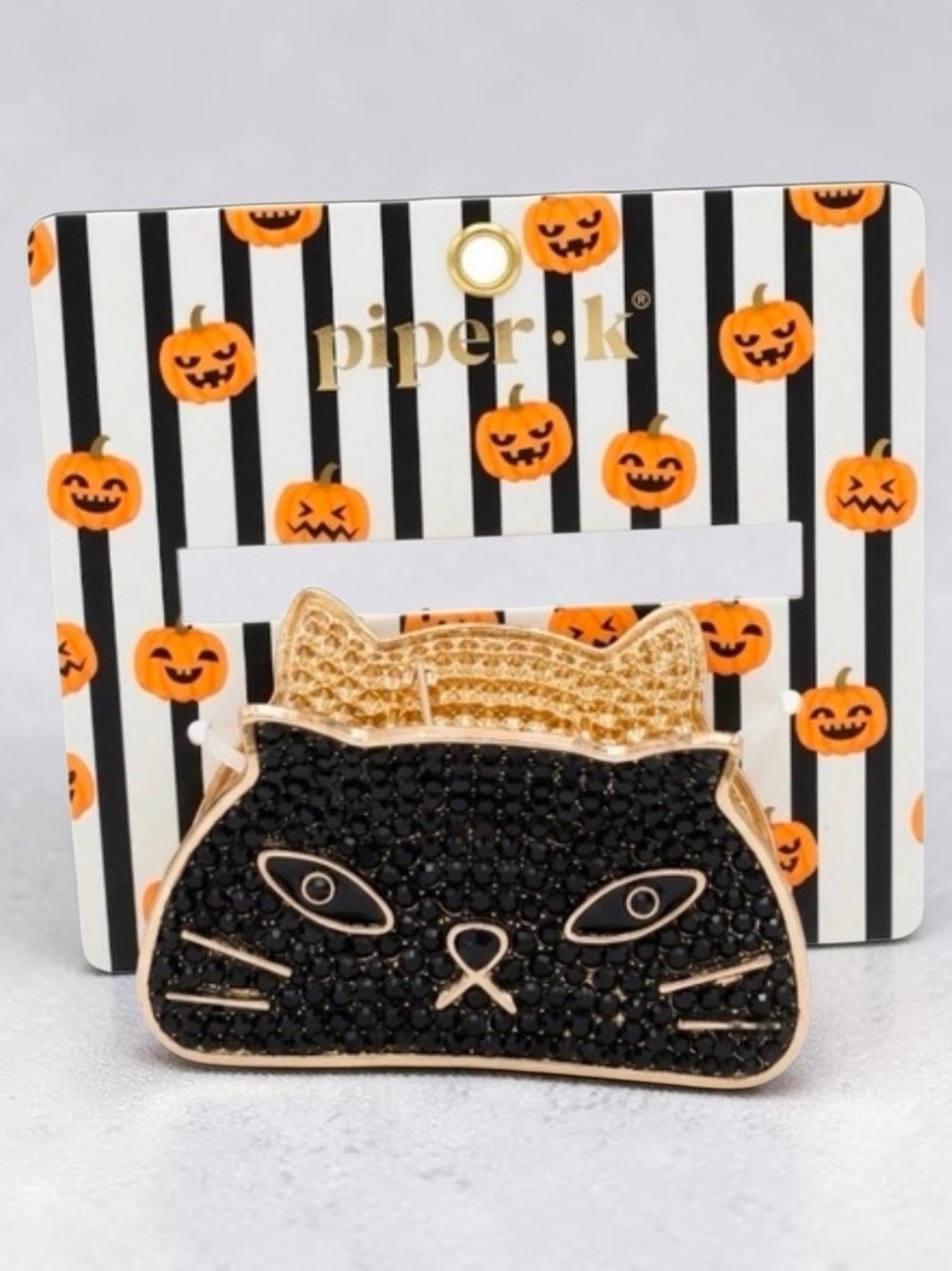 🐈⬛▪️piperk▪️ Black and Gold Cat Face Hair Metal Rhinestone Clip
